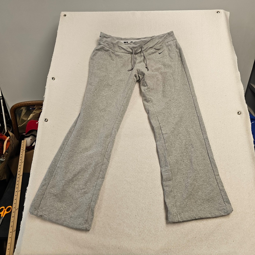 Nike Dri-FIT Womens Wide Leg Sweatpants Gray Just Do It Waistband Size L 6364